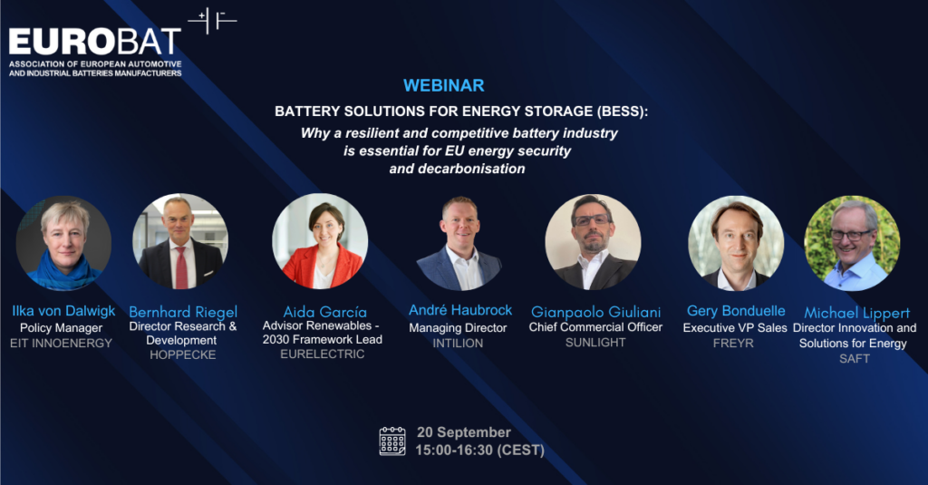 Online Webinar on “Battery Solution for Energy Storage (BESS): Why a resilient and competitive battery industry is essential for EU energy security and decarbonisation”