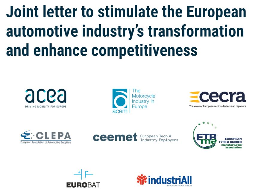 ACEA’s Joint Letter to stimulate the European automotive industry’s transformation and enhance competitiveness