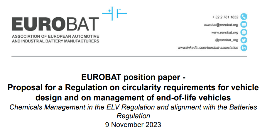 EUROBAT Position Paper – Proposal for a Regulation on circularity requirements for vehicle  design and on management of end-of-life vehicles