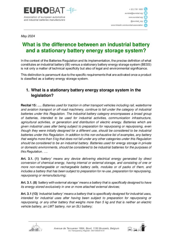 ‎FAQ paper: “What is the difference between industrial batteries and stationary battery energy storage ‎systems?‎”